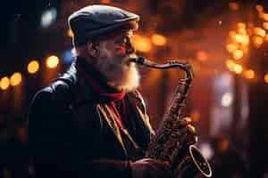 Gratis foto portret van een persoon die muziek speelt op saxofoon