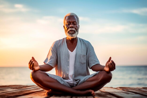 Portret van een persoon die yoga beoefent op het strand