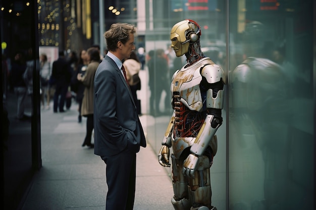 Gratis foto portret van een persoon en een robot