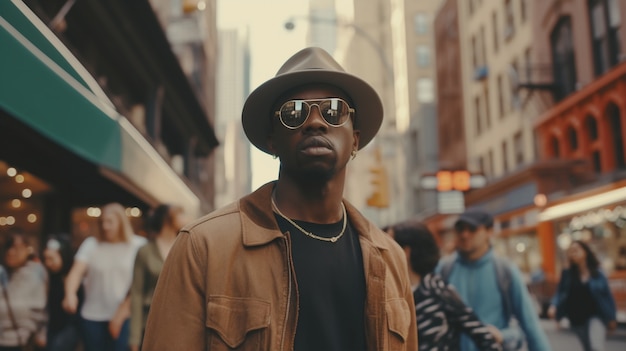 Portret van een persoon tijdens het dagelijks leven in New York City