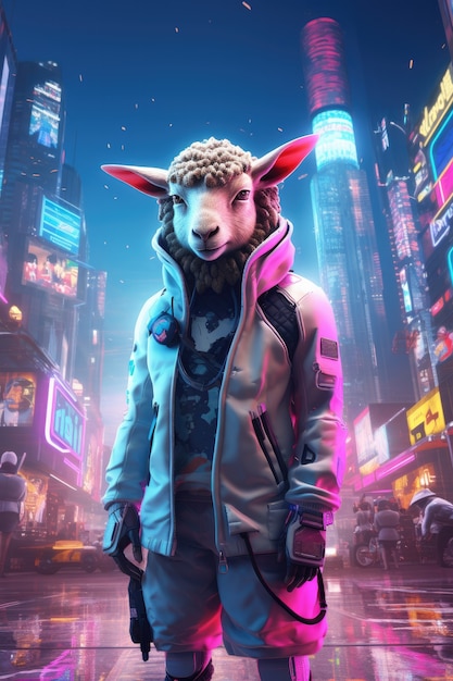 Gratis foto portret van een schaap in cyberpunk stijl