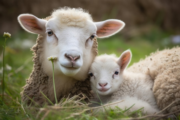 Portret van een schaap met een lam