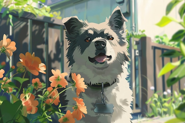 Portret van een schattige hond in anime-stijl