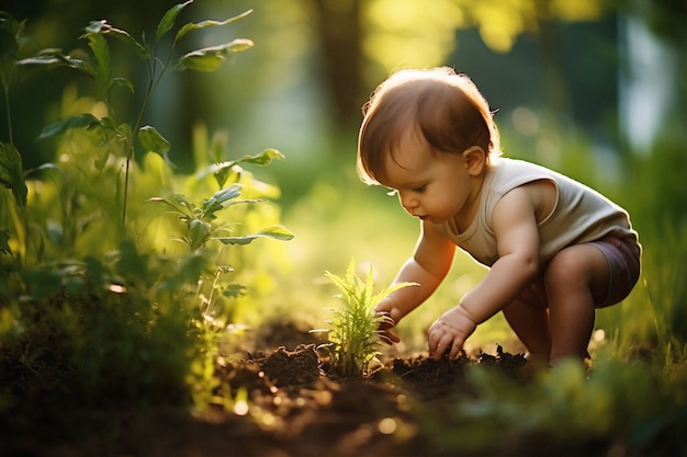 Portret van een schattige pasgeboren baby in het veld