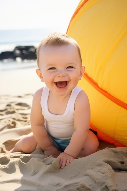Gratis foto portret van een schattige pasgeboren baby op het strand