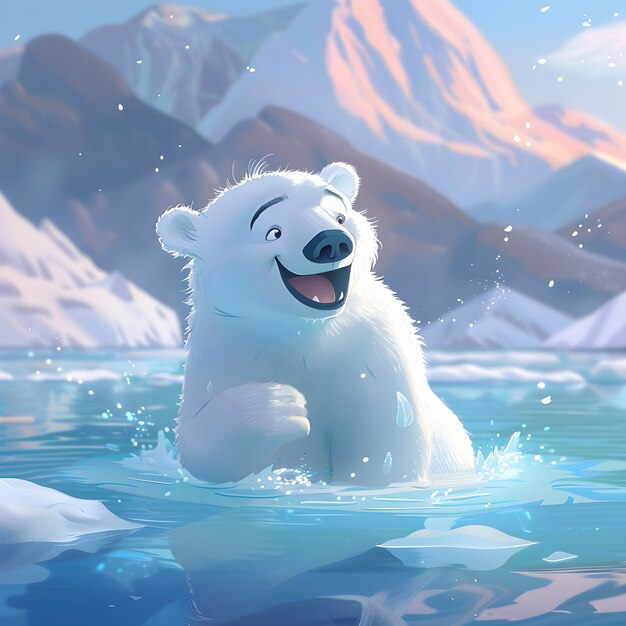 Portret van een schattige witte ijsbeer met sneeuw