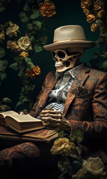 Portret van een skeletleesboek