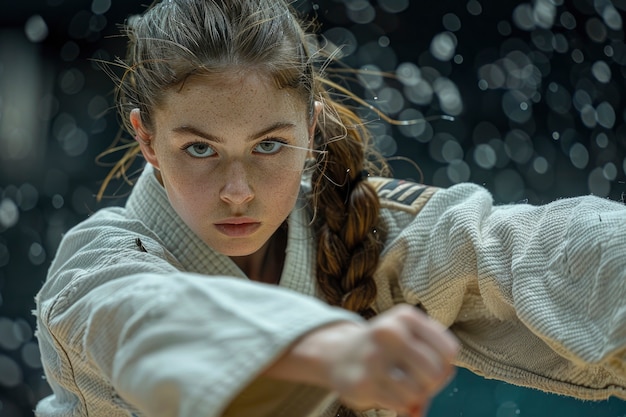 Gratis foto portret van een vrouw die deelneemt aan het kampioenschap van de olympische spelen