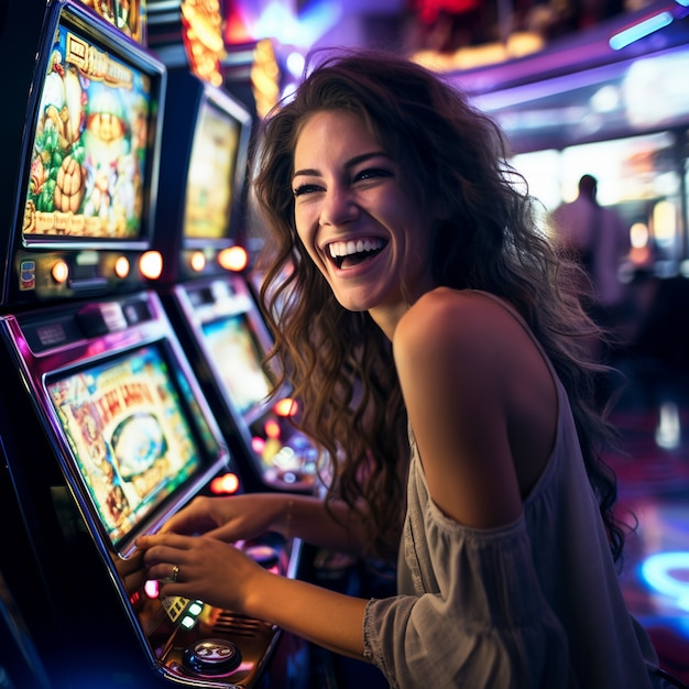 Portret van een vrouw die in een casino speelt