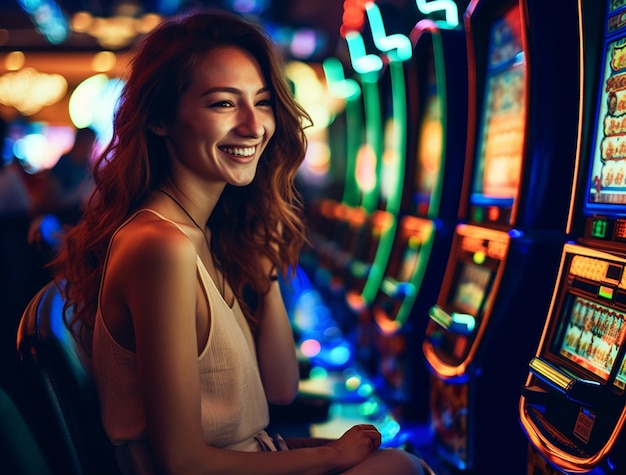 Portret van een vrouw die in een casino speelt