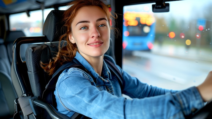 Gratis Foto portret van een vrouwelijke buschauffeur