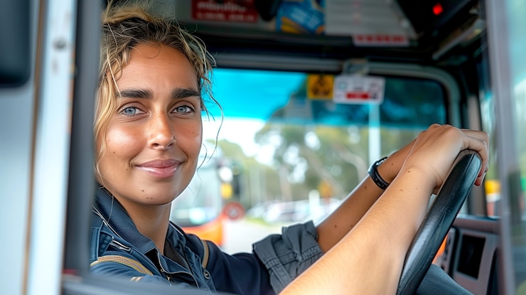 Gratis Foto portret van een vrouwelijke buschauffeur