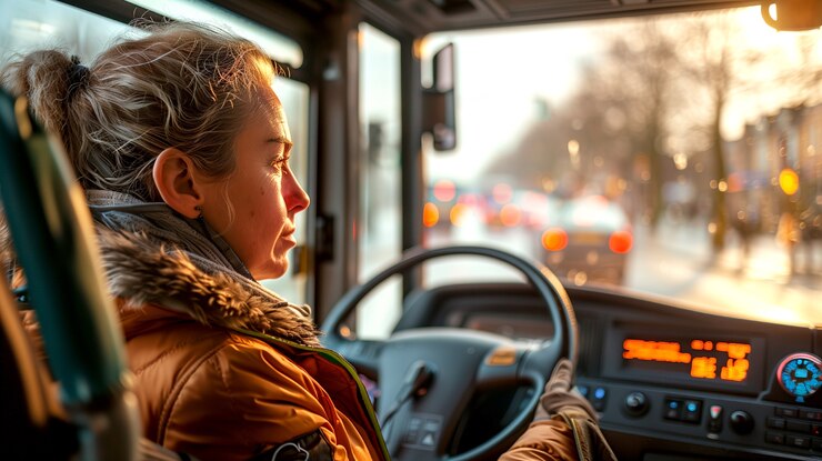Gratis Foto portret van een vrouwelijke buschauffeur