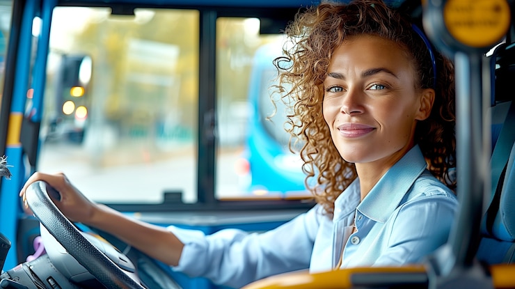 Gratis Foto portret van een vrouwelijke buschauffeur