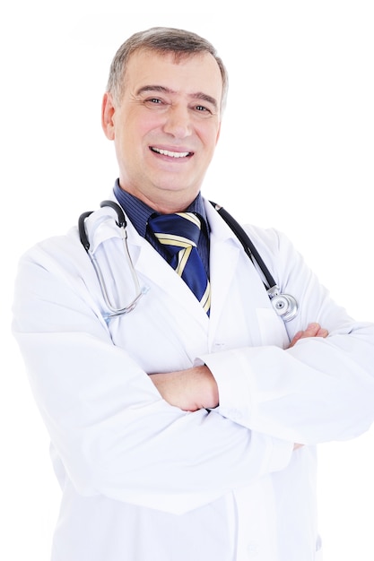 Portret van gelukkig lachend mannelijke arts met een stethoscoop