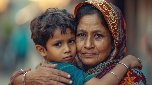 Gratis foto portret van grootmoeder met kleinkind