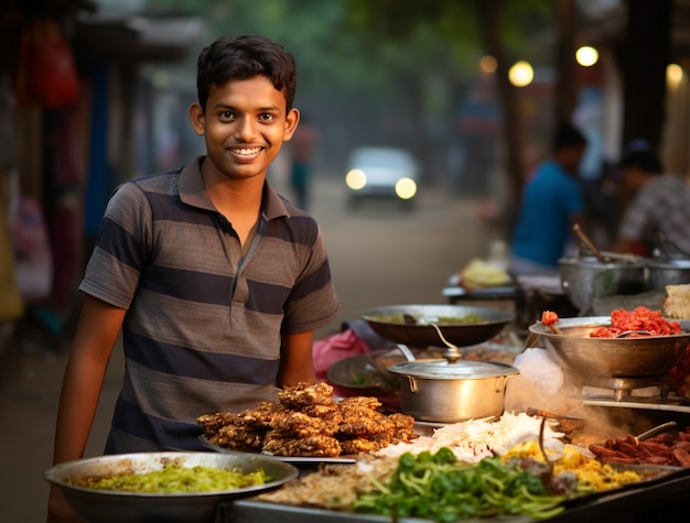 Portret van Indiase jongen in bazaar