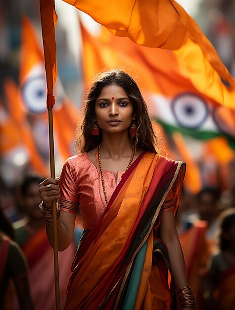 Portret van Indiase vrouw met vlag