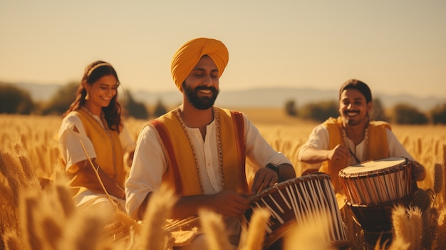 Portret van Indiërs die het Baisakhi-festival vieren