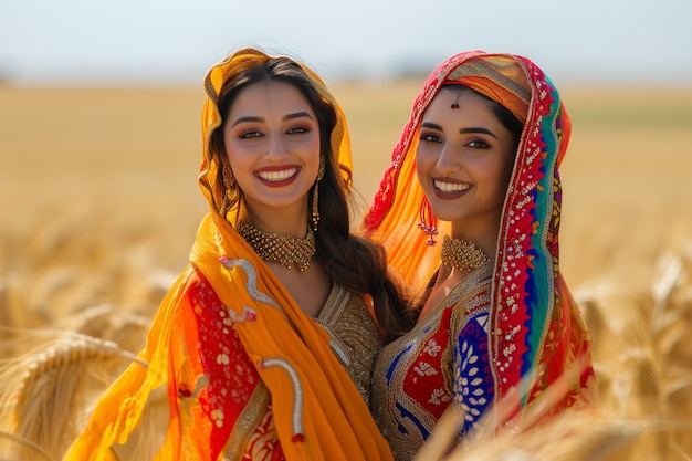 Gratis foto portret van indiërs die het baisakhi-festival vieren