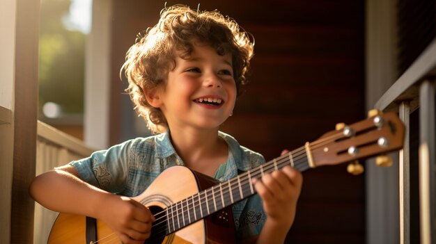 Portret van jonge jongen met gitaar