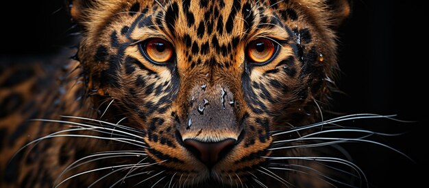 Portret van luipaard op een zwarte achtergrond