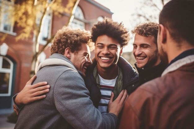 Portret van mannelijke vrienden die een liefdevol moment van vriendschap delen