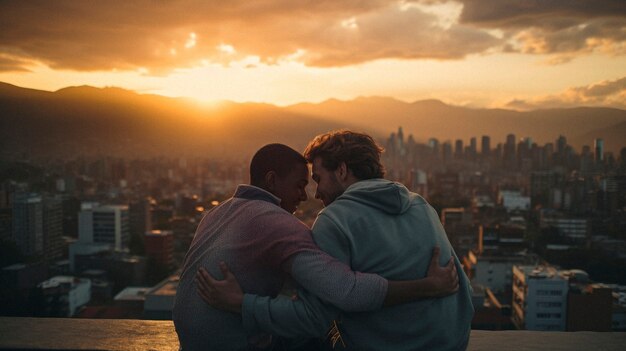 Portret van mannelijke vrienden die een liefdevol moment van vriendschap delen