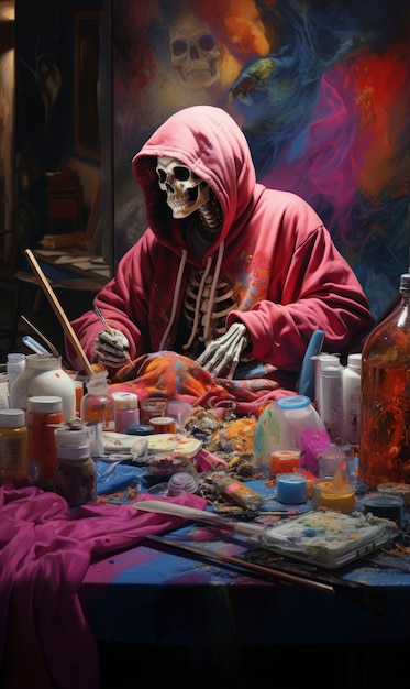 Portret van menselijk skelet schilderij