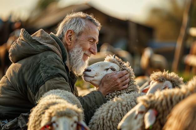 Portret van mensen die verantwoordelijk zijn voor een schapenboerderij