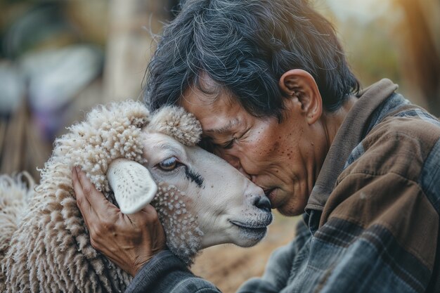 Portret van mensen die verantwoordelijk zijn voor een schapenboerderij