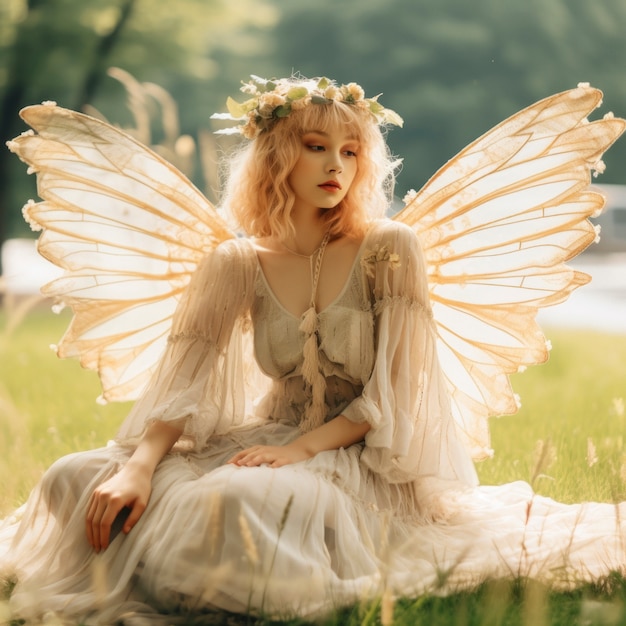 Gratis foto portret van mythische feevrouw met vleugels