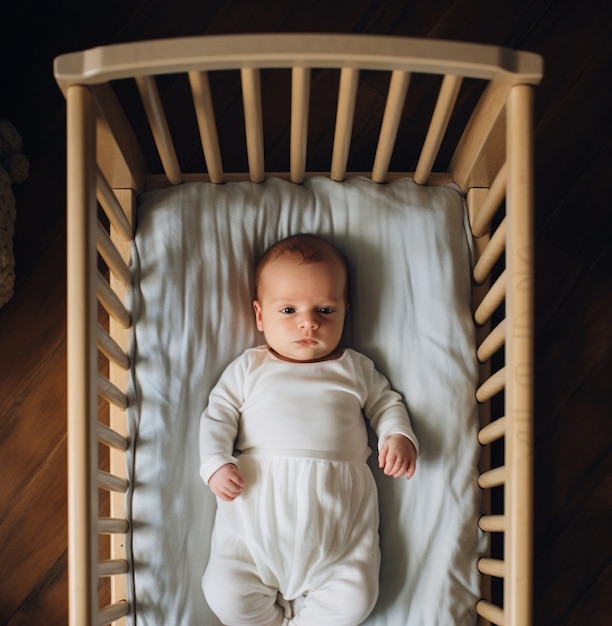 Gratis foto portret van pasgeboren baby in wieg