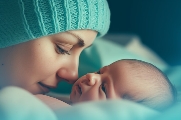 Gratis foto portret van pasgeboren baby met moeder