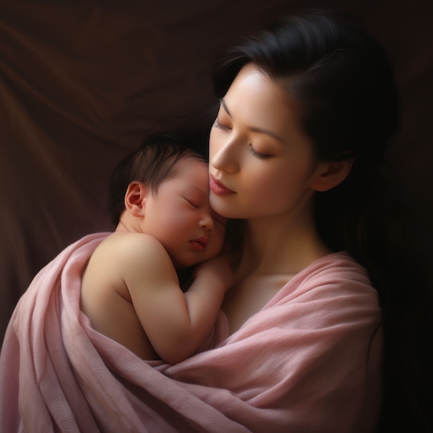 Portret van pasgeboren baby met moeder