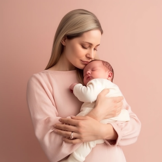 Portret van pasgeboren baby met moeder