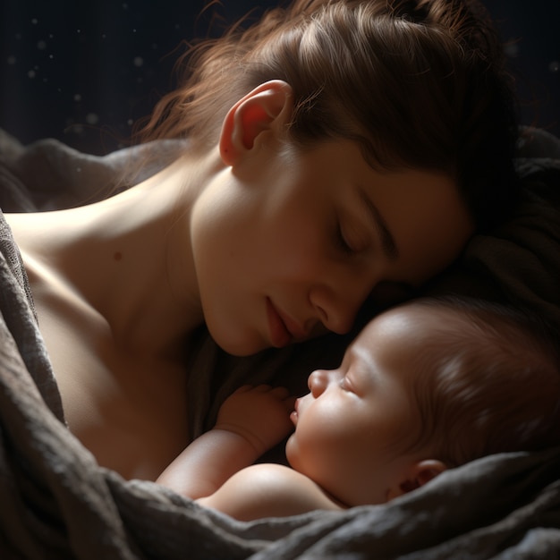 Gratis foto portret van pasgeboren baby met moeder