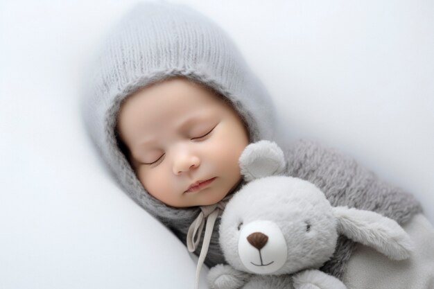 Gratis foto portret van pasgeboren baby met pluche dier