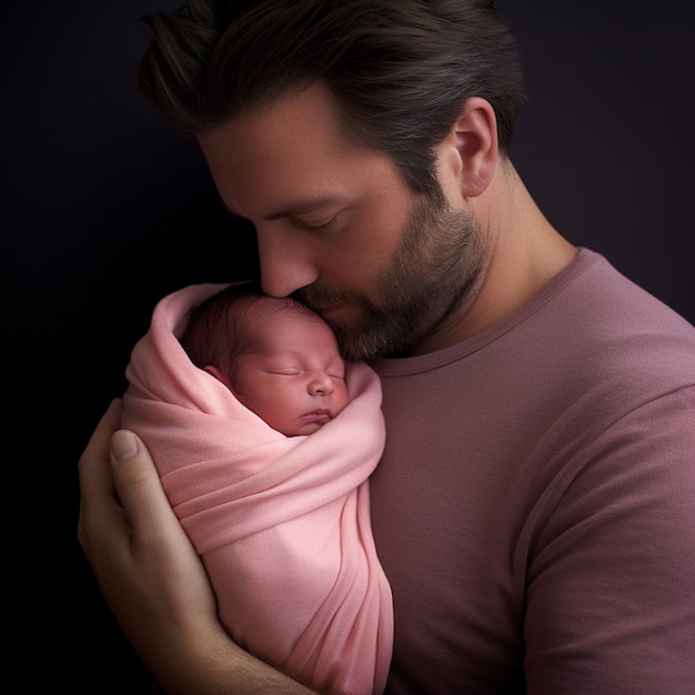 Gratis foto portret van pasgeboren baby met vader