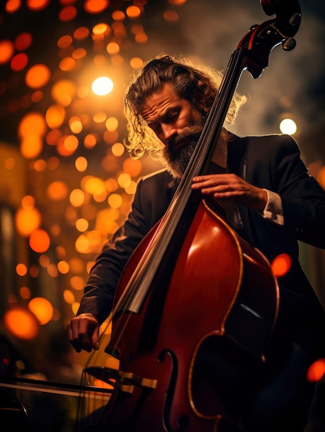 Portret van persoon die muziek speelt op bas