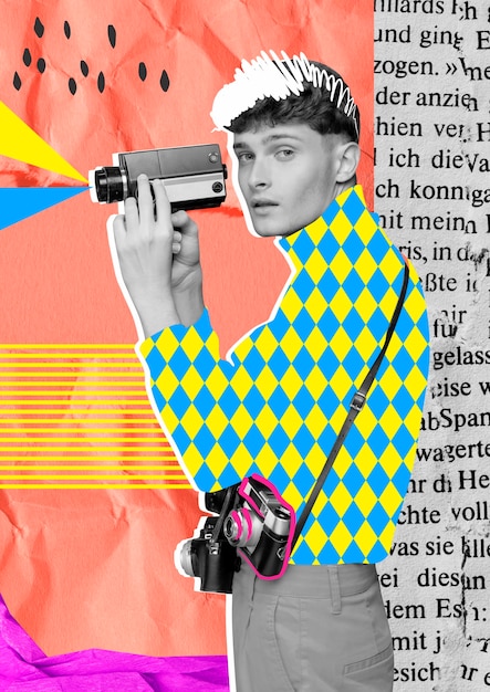 Portret van persoon met collagetechniek en kleurblokkering