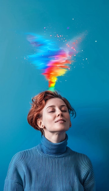 Gratis foto portret van persoon met regenboogkleuren die gedachten van het adhd-brein symboliseren