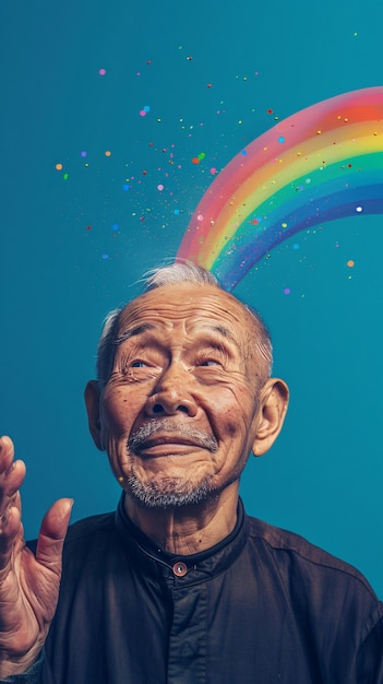 Gratis foto portret van persoon met regenboogkleuren die gedachten van het adhd-brein symboliseren