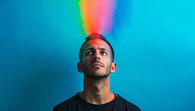 Gratis foto portret van persoon met regenboogkleuren die gedachten van het adhd-brein symboliseren