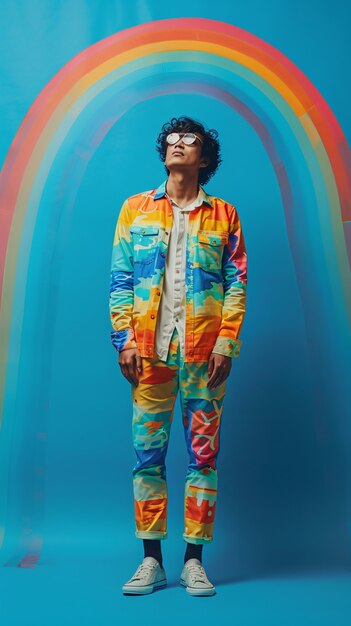 Portret van persoon met regenboogkleuren die gedachten van het ADHD-brein symboliseren