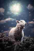 Gratis foto portret van schapen's nachts met maan