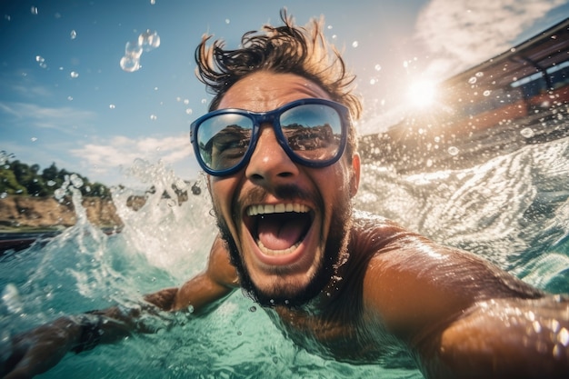 Gratis foto portret van smiley man bij het zwembad