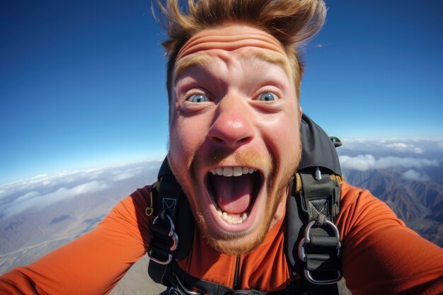 Gratis foto portret van smiley man met parachute