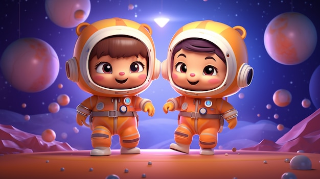 Gratis foto portret van twee kinderastronauten in ruimtepakken