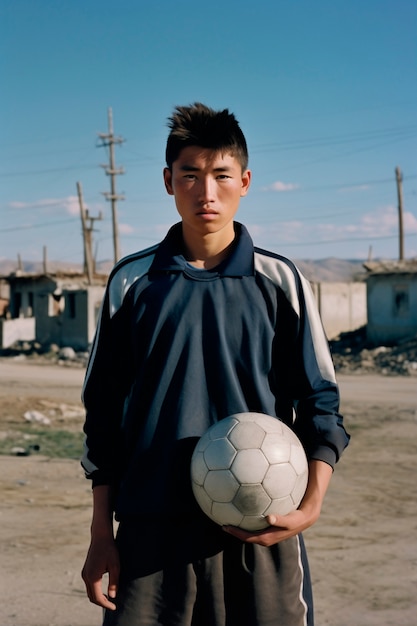 Gratis foto portret van voetballer met bal